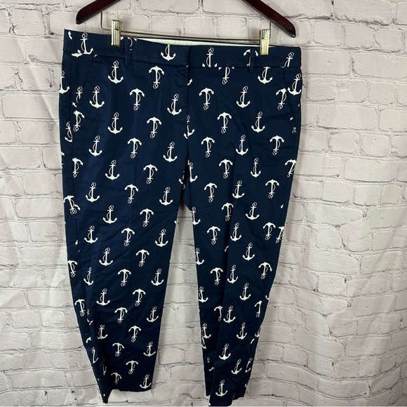 NWT J. Crew factory nautical Anchor Print skimmer pant city fit sz 12 navy - Picture 1 of 10